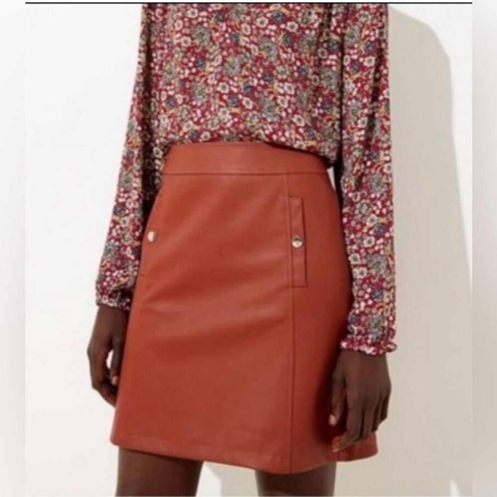 Loft Faux Leather Brown mini skirt Size 0